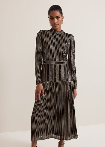 Phase Eight Gloria Sequin Stripe Dress Black/Multicolor Australia | MP1506982